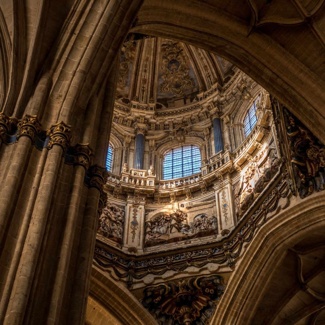 The inside view of the dome and the arches of the New Cathedral Salamanca in Spain