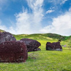 Puna Pau volcanic scoria stone quarry on the island of Rapa Nui (Easter Island), Chile. Scoria stone was used to make Pukao for the Moai statues.